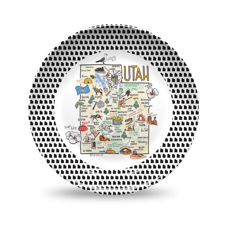 Utah Map Black & White Plate
