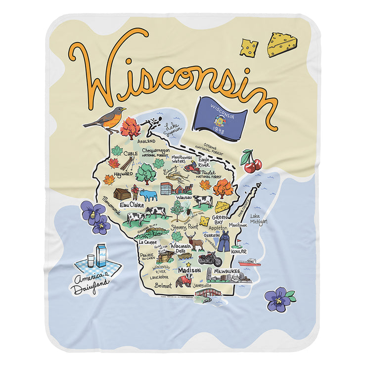 Wisconsin Map Baby Blanket - JERSEY