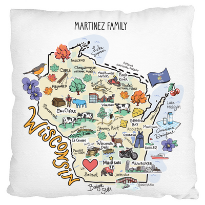 Custom Wisconsin Map Pillow