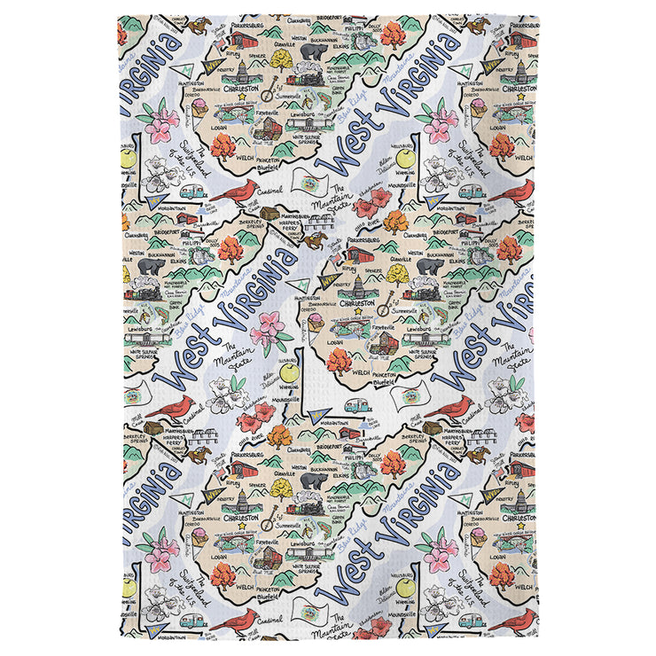 West Virginia Map Repeat Kitchen Towel