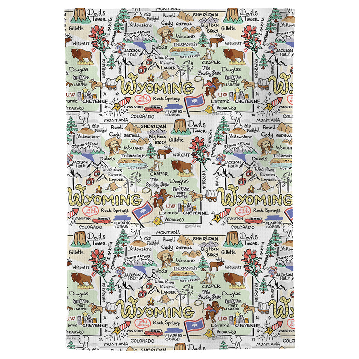 Wyoming Map Repeat Kitchen Towel