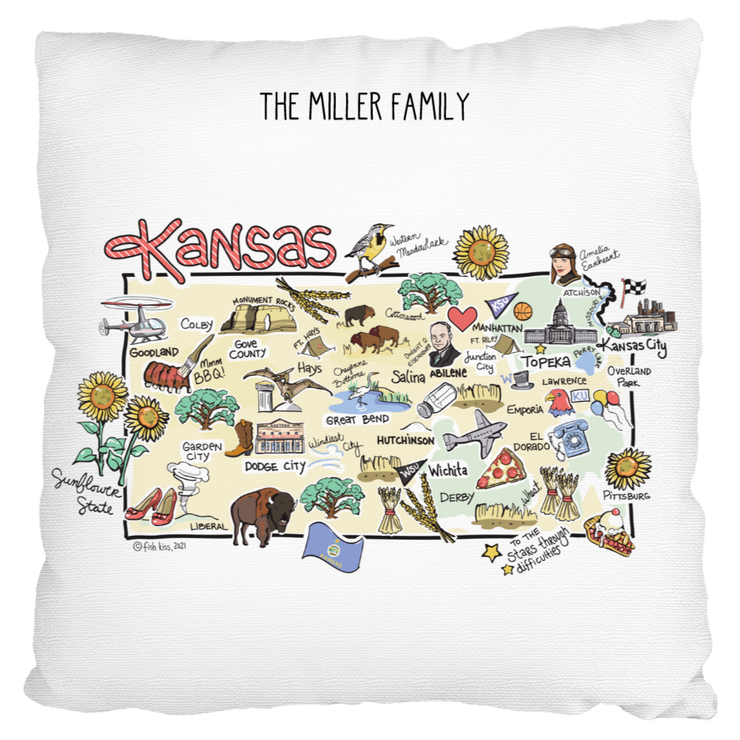 Custom Kansas Map Pillow