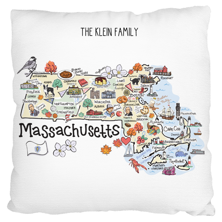 Custom Massachusetts Map Pillow