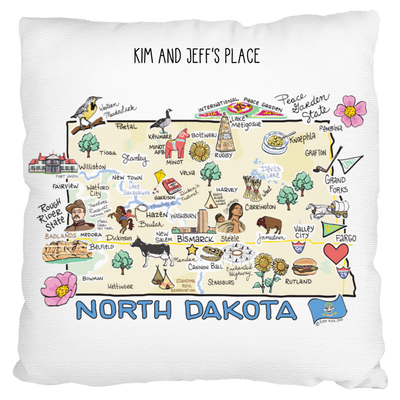 Custom North Dakota Map Pillow