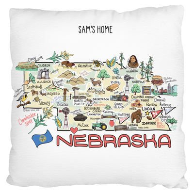 Custom Nebraska Map Pillow