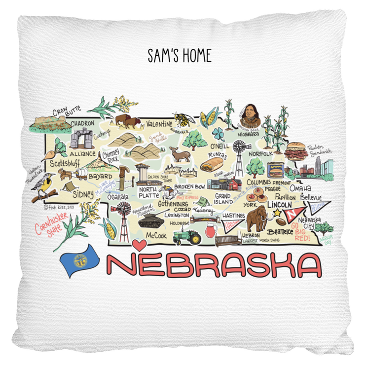Custom Nebraska Map Pillow