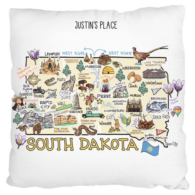 Custom South Dakota Map Pillow