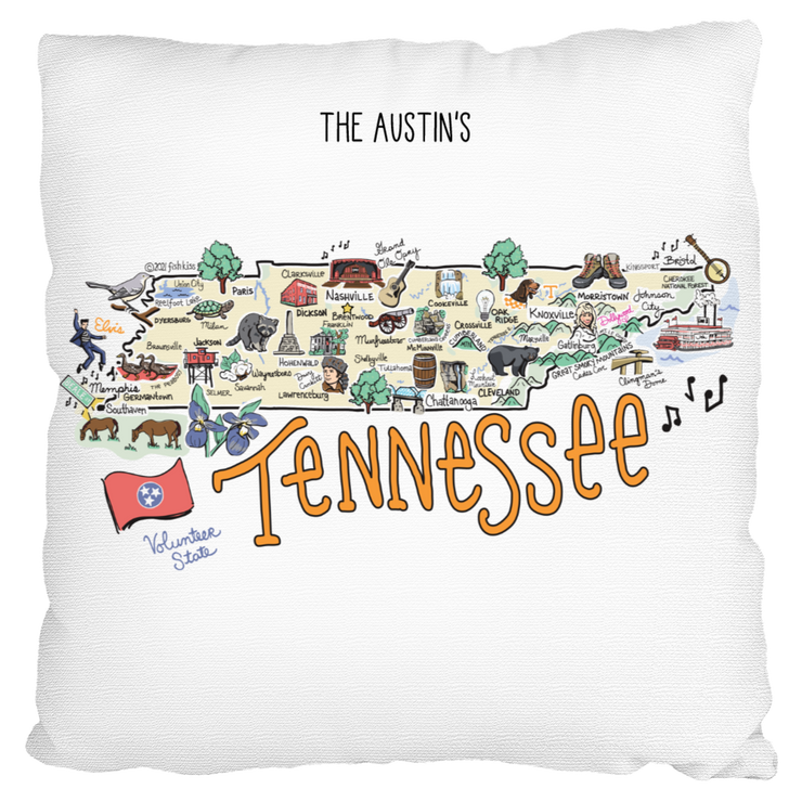 Custom Tennessee Map Pillow