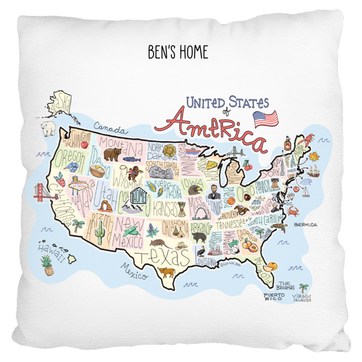 Custom America Map Pillow