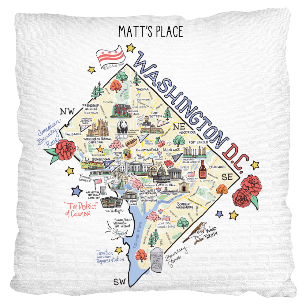 Custom Washington DC Map Pillow