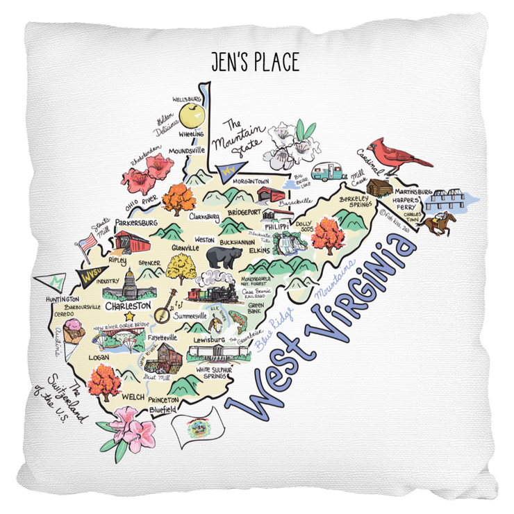 Custom West Virginia Map Pillow